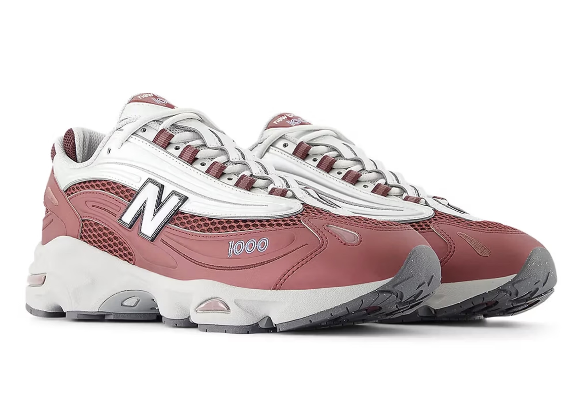 New Balance 1000 "Monarch Burgundy" shoe showcasing deep burgundy mesh, black accents, and modern reflective detailing